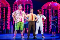 Beau Bradshaw as Patrick Star, Lorenzo Pugliese as SpongeBob SquarePants, Daria Pilar Redus as Sandy Cheeks and The Company of The SpongeBob Musical Photo by Jeremy Daniel